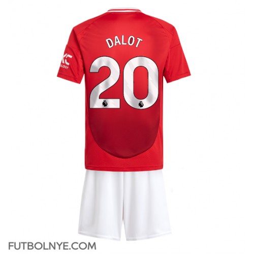 Camiseta Manchester United Diogo Dalot #20 Primera Equipación para niños 2024-25 manga corta (+ pantalones cortos)